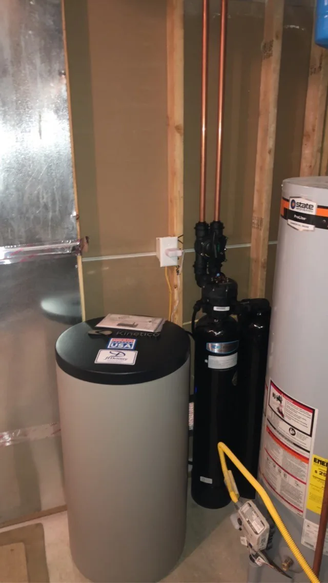 State ProLine tank water heater installed by JF Denney with Kinetico water softener